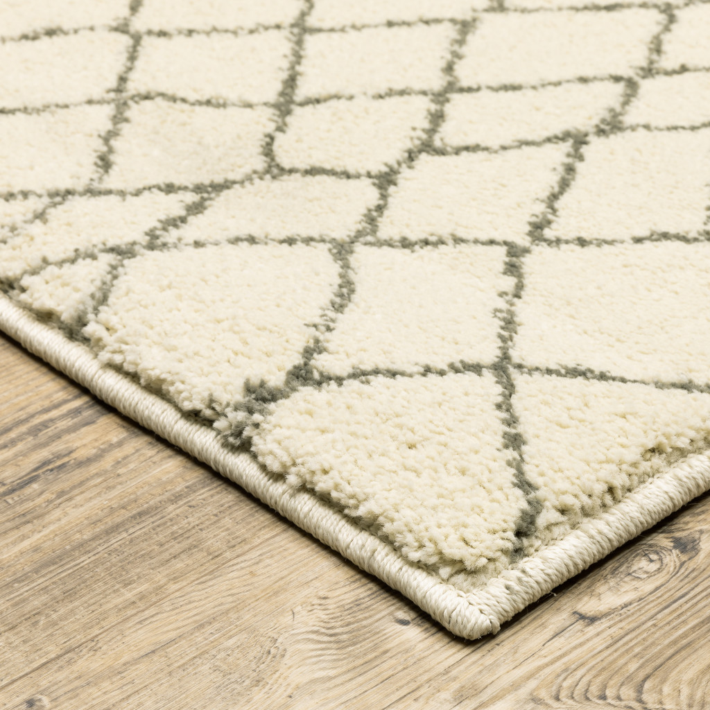 2" X 8" Ivory And Grey Geometric Power Loom Stain Resistant Runner Rug