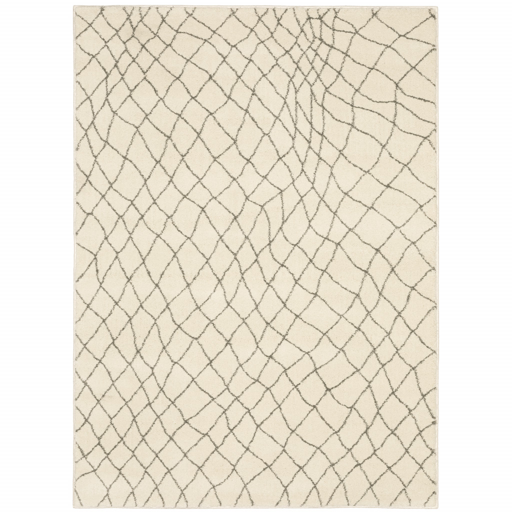 5" X 7" Ivory And Grey Geometric Power Loom Stain Resistant Area Rug