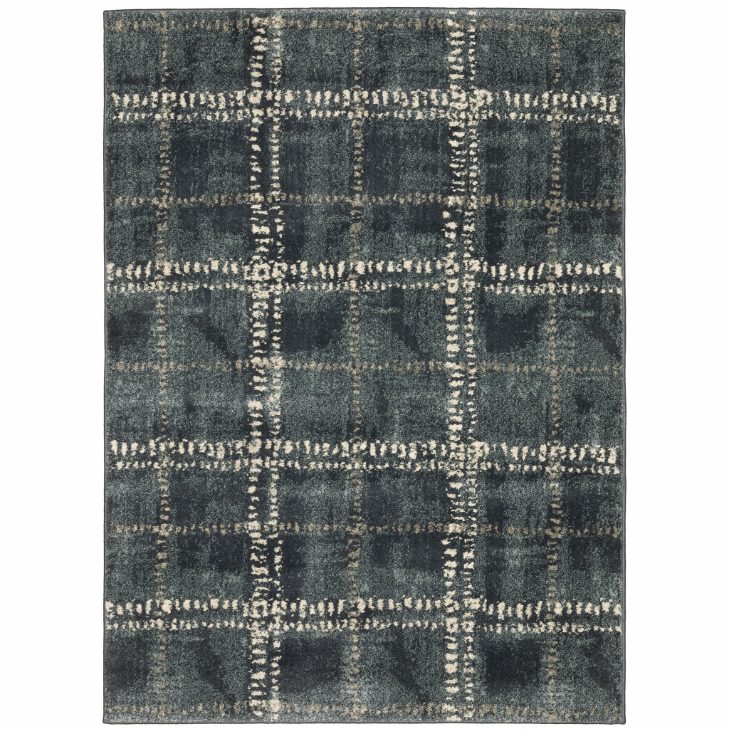 4 X 6 Blue And Ivory geometric Power Loom Stain Resistant Area Rug