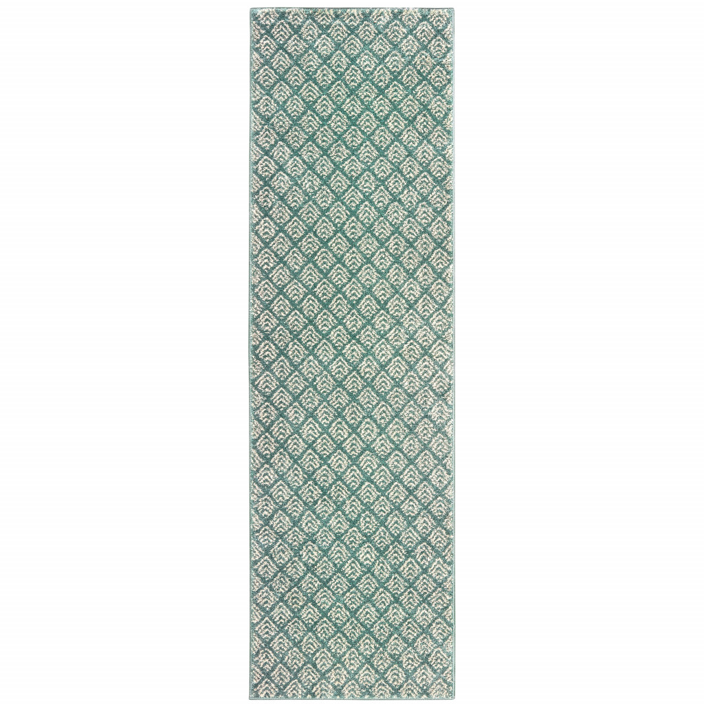2 X 8 Foam Blue And Ivory geometric Power Loom Stain Resistant Runner Rug