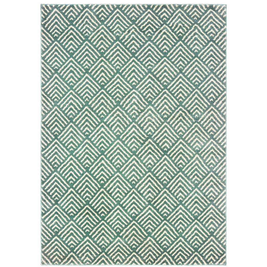 5 X 7 Foam Blue And Ivory geometric Power Loom Stain Resistant Area Rug