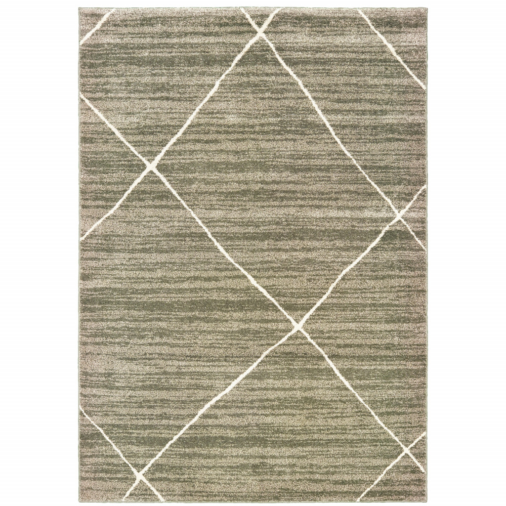 4 X 6 grey And Ivory geometric Power Loom Stain Resistant Area Rug