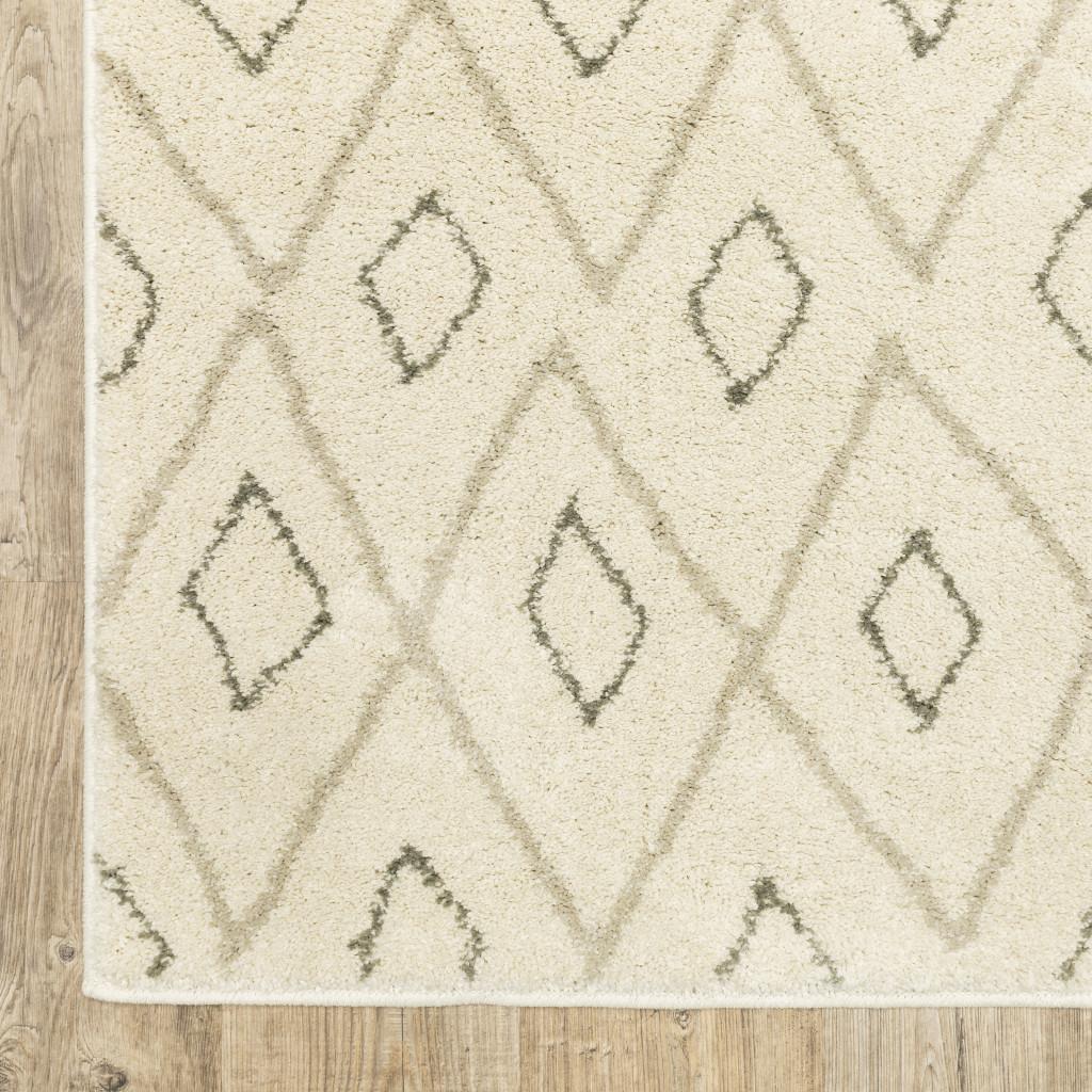 2 X 8 Sand Ash grey And Ivory geometric Power Loom Stain Resistant Runner Rug