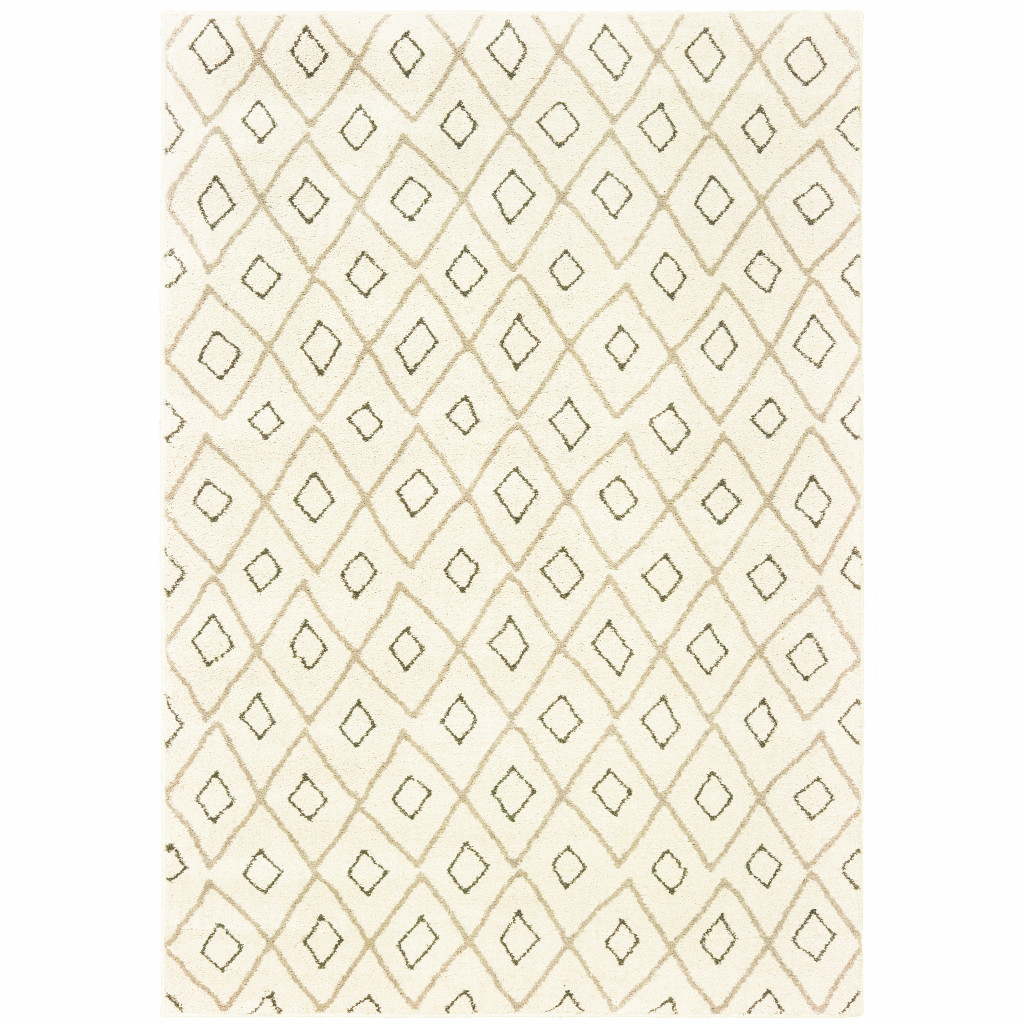 5" X 7" Sand Ash Grey And Ivory Geometric Power Loom Stain Resistant Area Rug