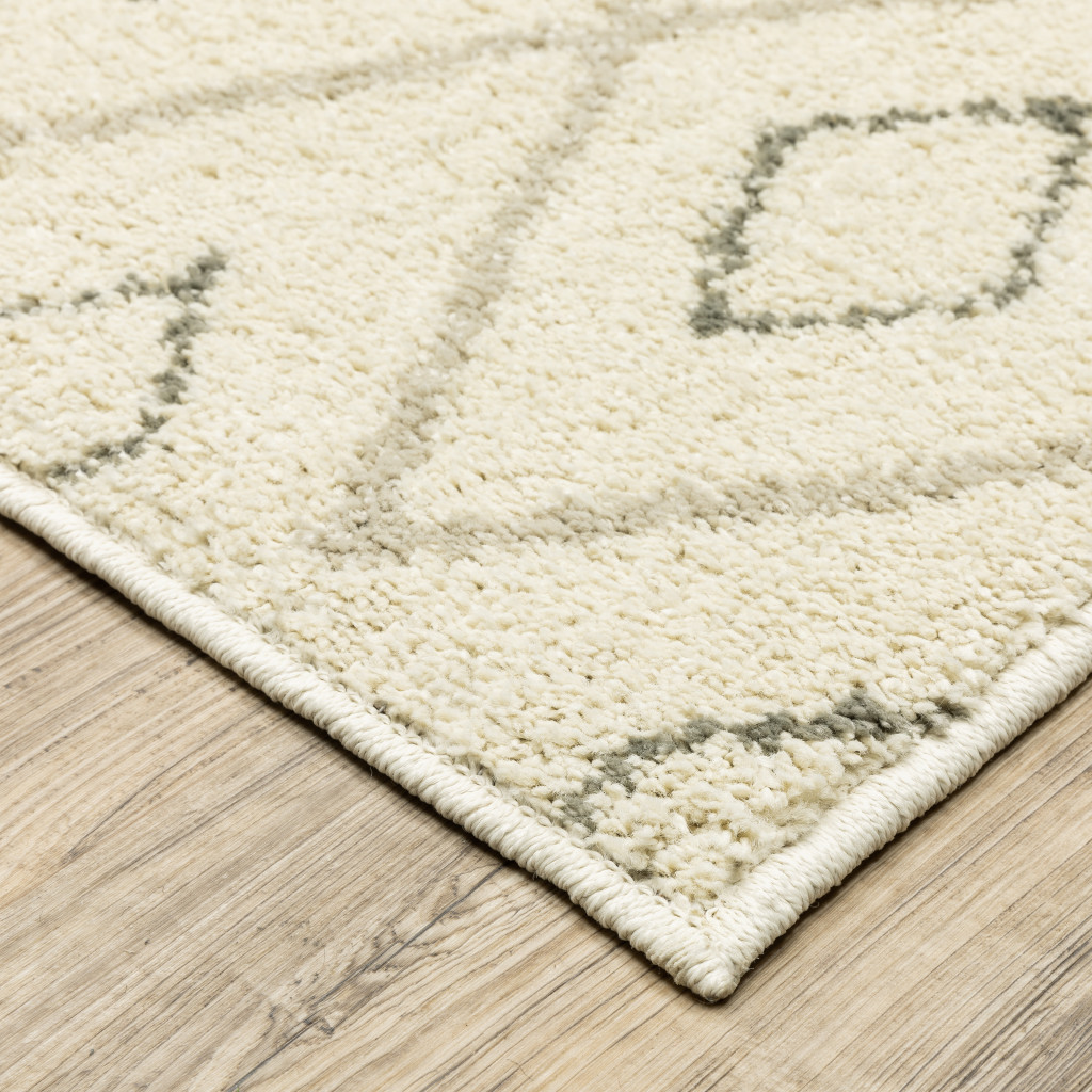5" X 7" Sand Ash Grey And Ivory Geometric Power Loom Stain Resistant Area Rug