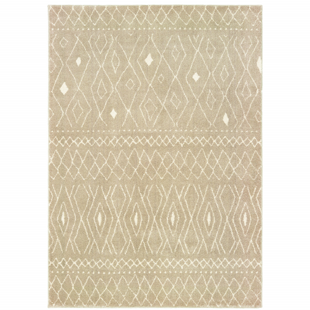5 X 7 Sand And Ivory geometric Power Loom Stain Resistant Area Rug