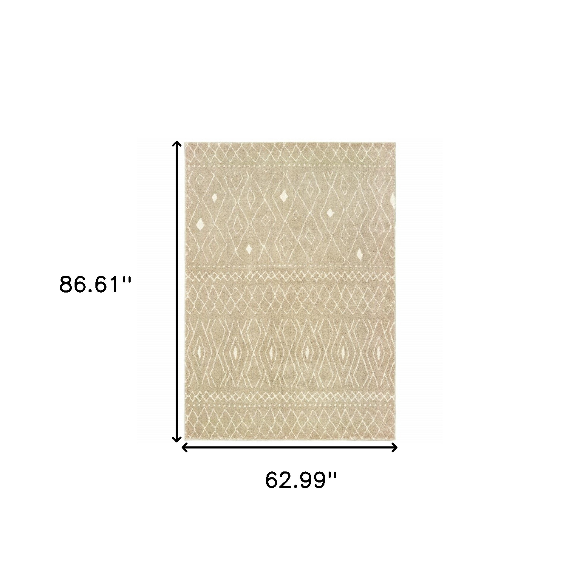 5" X 7" Sand And Ivory Geometric Power Loom Stain Resistant Area Rug