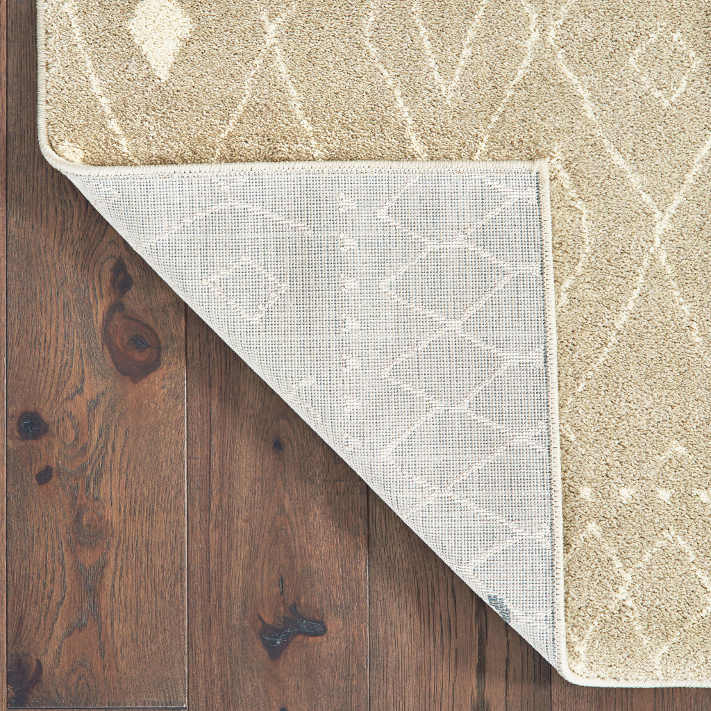 8" X 10" Sand And Ivory Geometric Power Loom Stain Resistant Area Rug