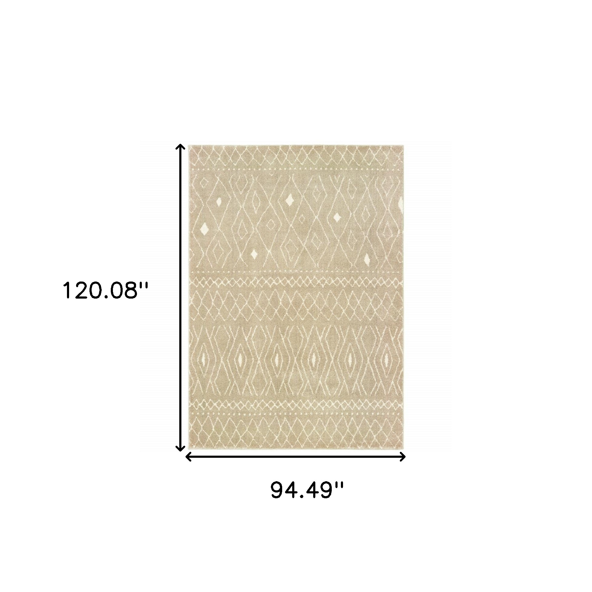 8" X 10" Sand And Ivory Geometric Power Loom Stain Resistant Area Rug