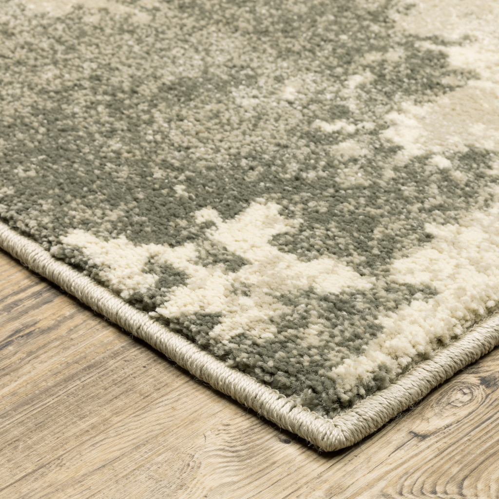2 X 8 Beige And grey Abstract Power Loom Stain Resistant Runner Rug