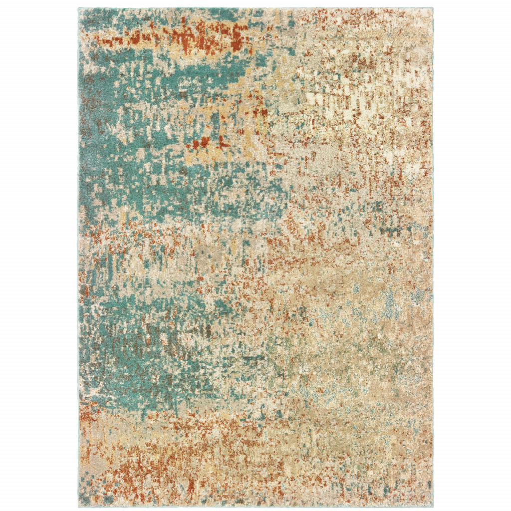 5 X 7 Foam Blue Pumpkin And golden Yellow Abstract Power Loom Stain Resistant Area Rug