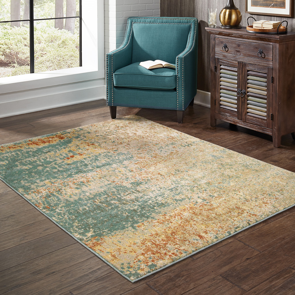 6" X 9" Foam Blue Pumpkin And Golden Yellow Abstract Power Loom Stain Resistant Area Rug