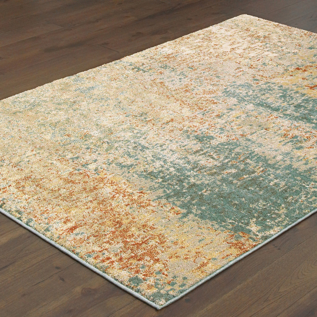 6" X 9" Foam Blue Pumpkin And Golden Yellow Abstract Power Loom Stain Resistant Area Rug