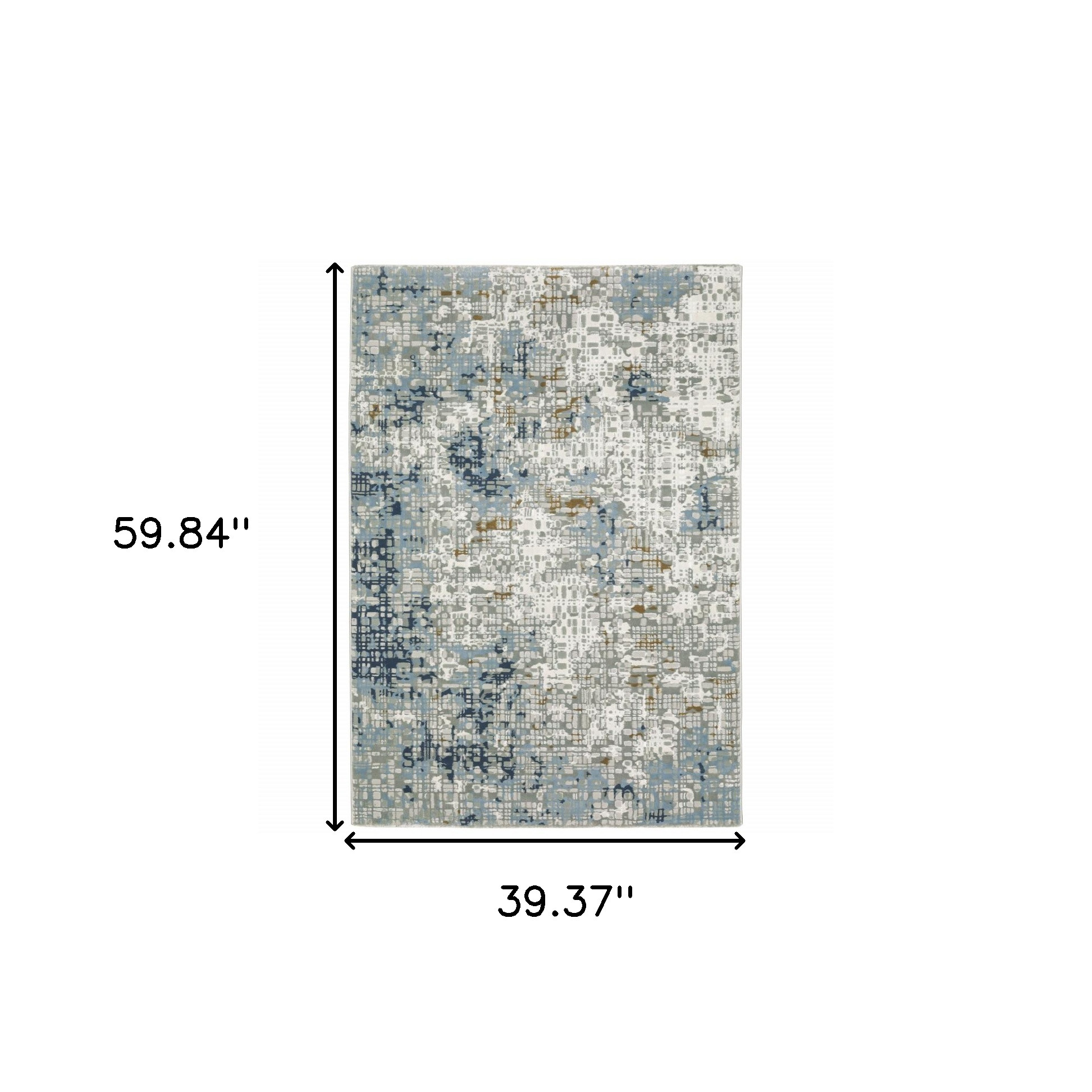 3" X 5" Blue Ivory Grey Brown Beige And Light Blue Abstract Power Loom Stain Resistant Area Rug