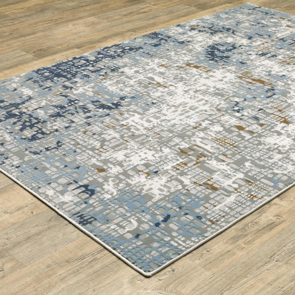 3" X 5" Blue Ivory Grey Brown Beige And Light Blue Abstract Power Loom Stain Resistant Area Rug