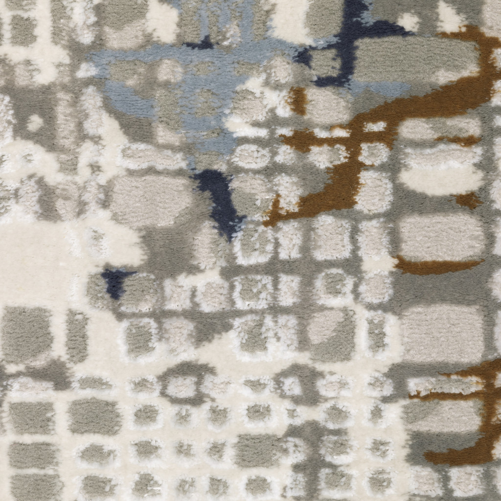 3" X 5" Blue Ivory Grey Brown Beige And Light Blue Abstract Power Loom Stain Resistant Area Rug