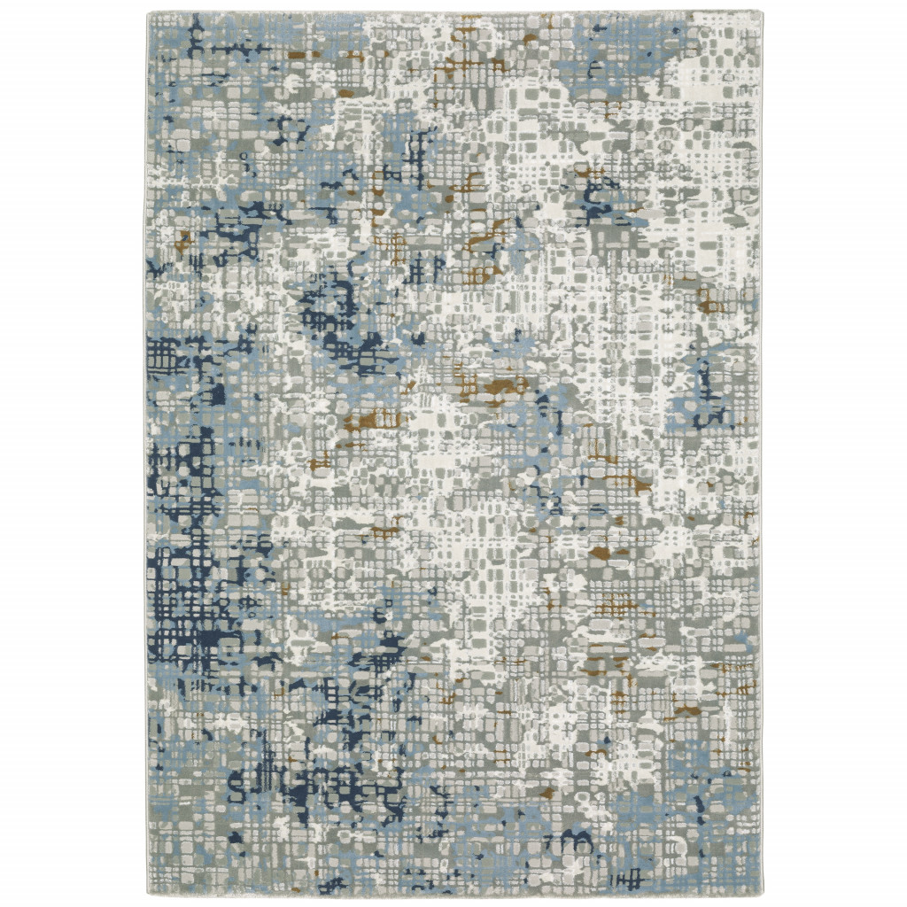 5 X 8 Blue Ivory grey Brown Beige And Light Blue Abstract Power Loom Stain Resistant Area Rug