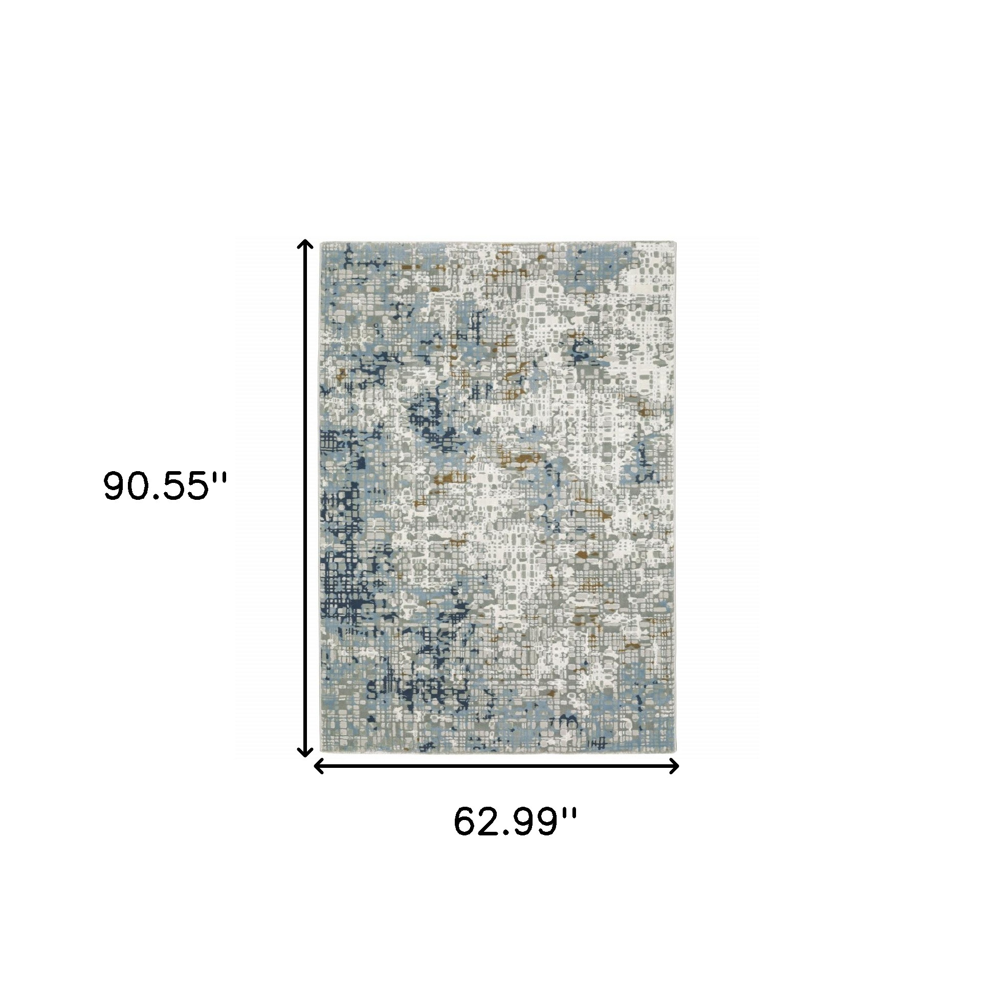 5" X 8" Blue Ivory Grey Brown Beige And Light Blue Abstract Power Loom Stain Resistant Area Rug