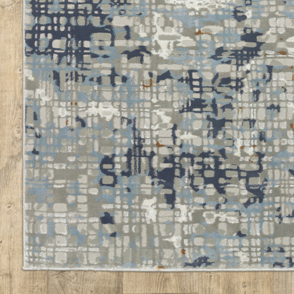 5 X 8 Blue Ivory grey Brown Beige And Light Blue Abstract Power Loom Stain Resistant Area Rug