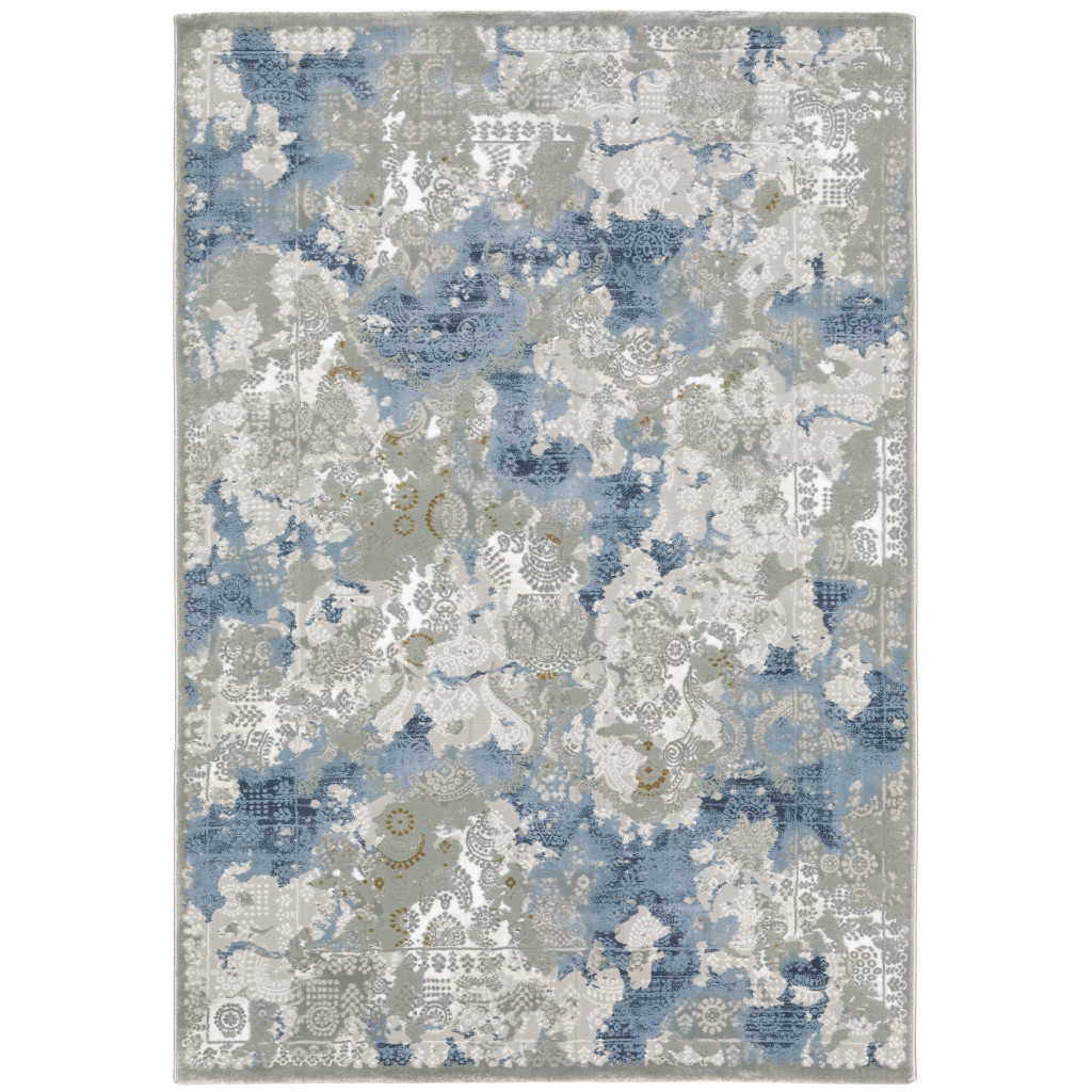 10' X 13' Grey Blue Ivory Navy Beige And Brown Abstract Power Loom Stain Resistant Area Rug-508757-1