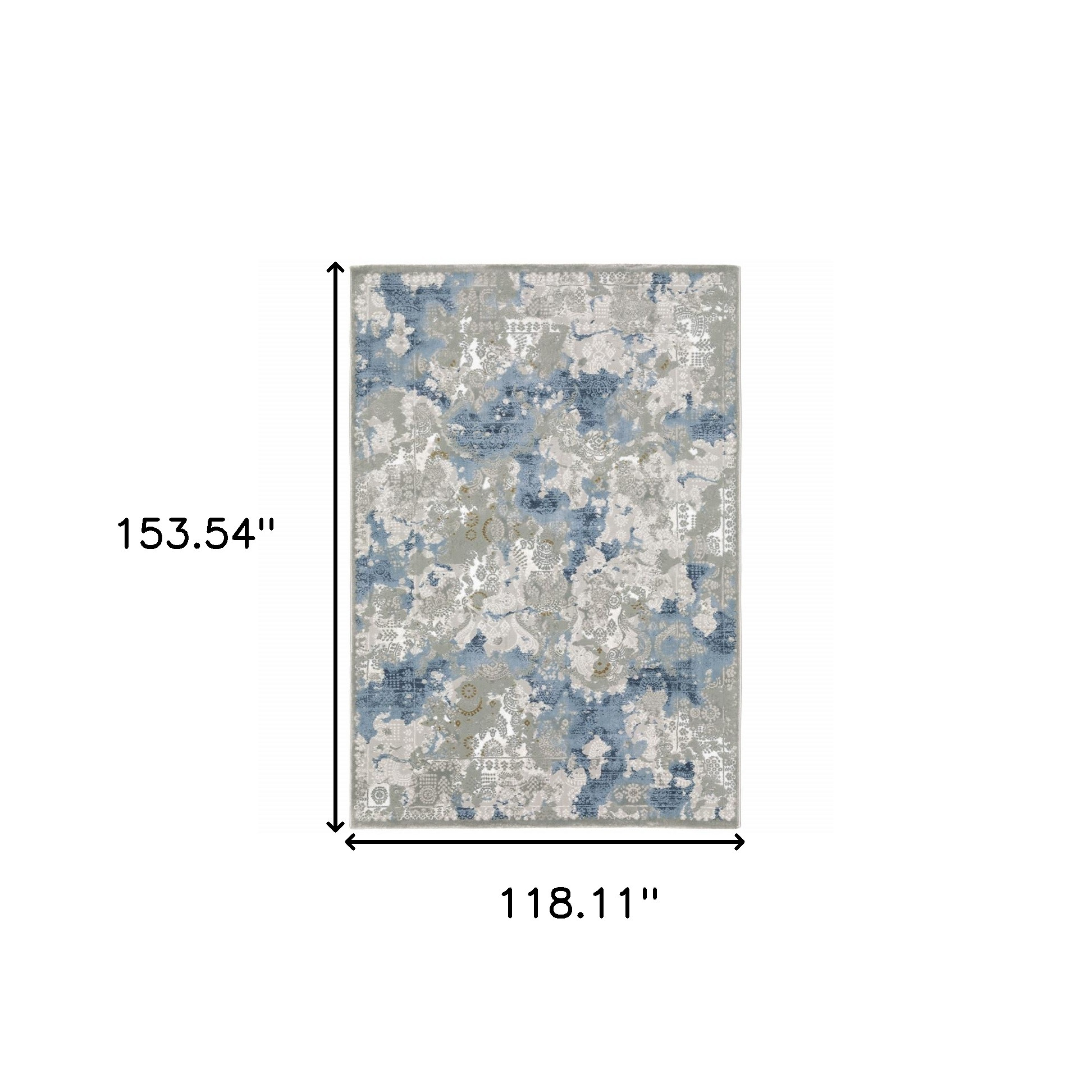 10" X 13" Grey Blue Ivory Navy Beige And Brown Abstract Power Loom Stain Resistant Area Rug