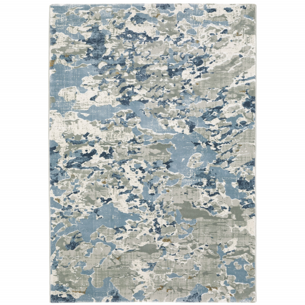 5 X 8 grey Blue Ivory Navy Beige And Brown Abstract Power Loom Stain Resistant Area Rug