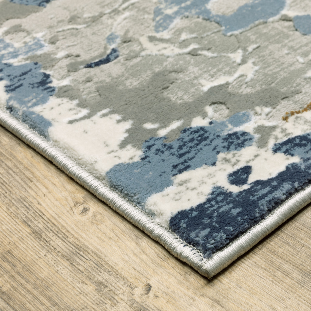 5" X 8" Grey Blue Ivory Navy Beige And Brown Abstract Power Loom Stain Resistant Area Rug