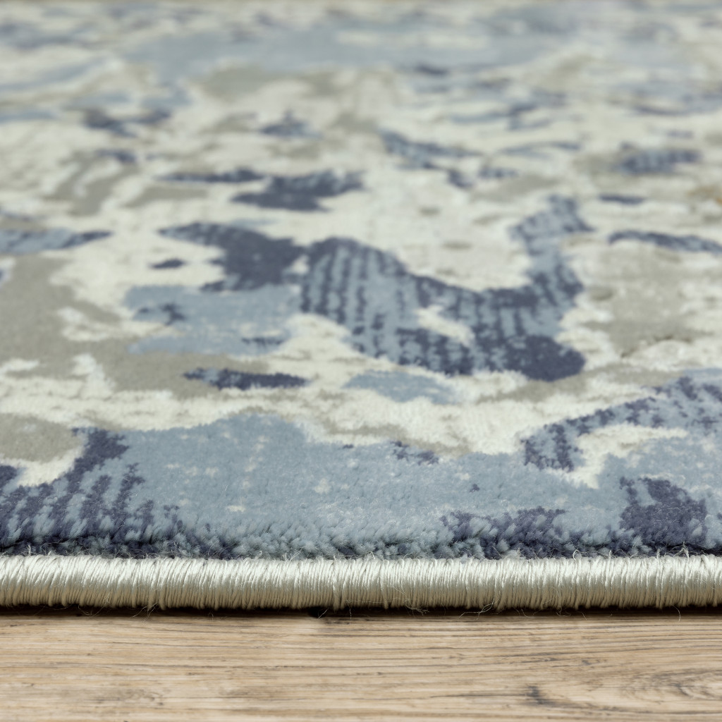 5" X 8" Grey Blue Ivory Navy Beige And Brown Abstract Power Loom Stain Resistant Area Rug