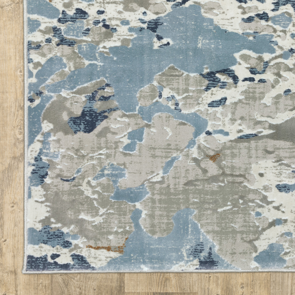 5 X 8 grey Blue Ivory Navy Beige And Brown Abstract Power Loom Stain Resistant Area Rug