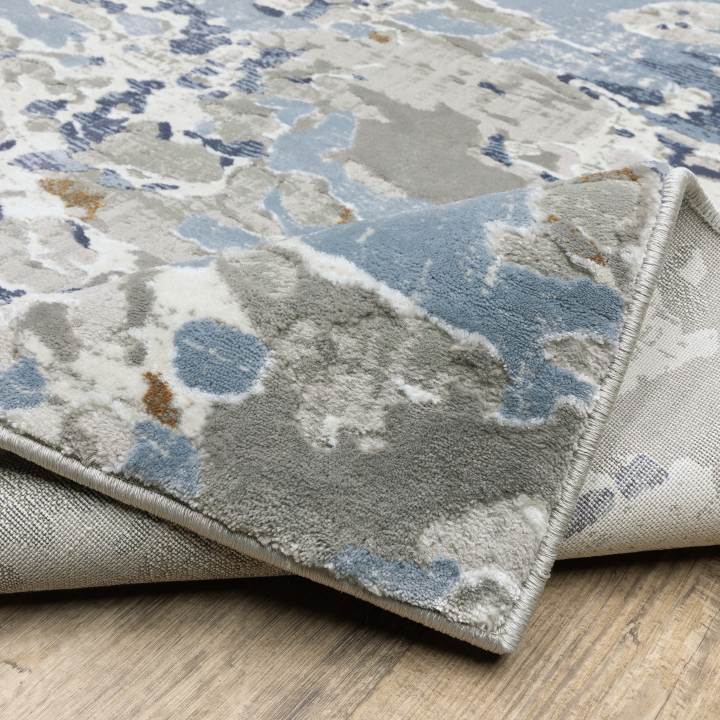 5" X 8" Grey Blue Ivory Navy Beige And Brown Abstract Power Loom Stain Resistant Area Rug