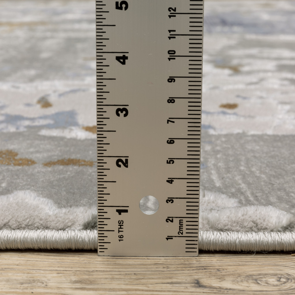 2" X 8" Grey Blue Navy Ivory And Brown Abstract Power Loom Stain Resistant Runner Rug