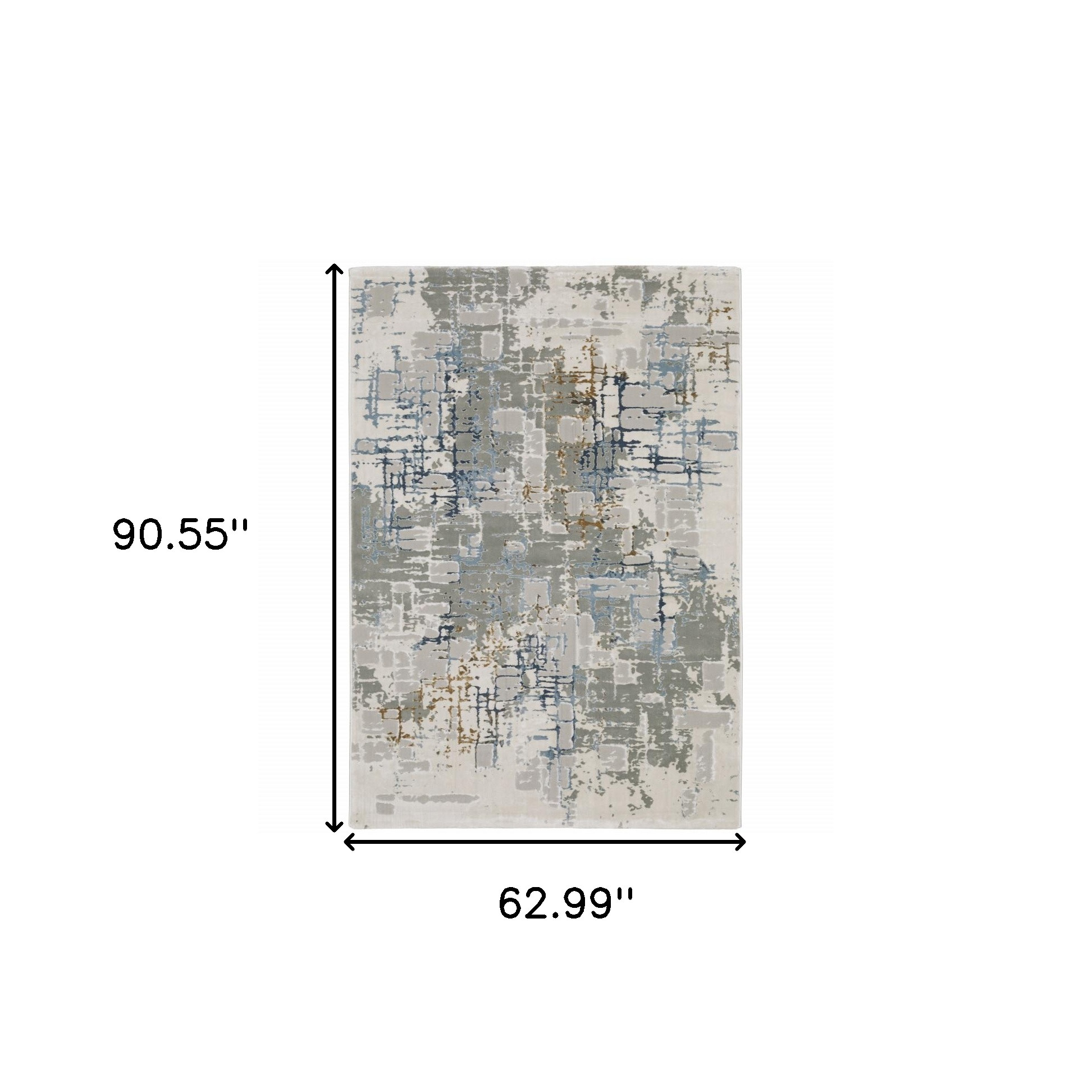 5" X 8" Grey Blue Brown Ivory And Deep Blue Abstract Power Loom Stain Resistant Area Rug