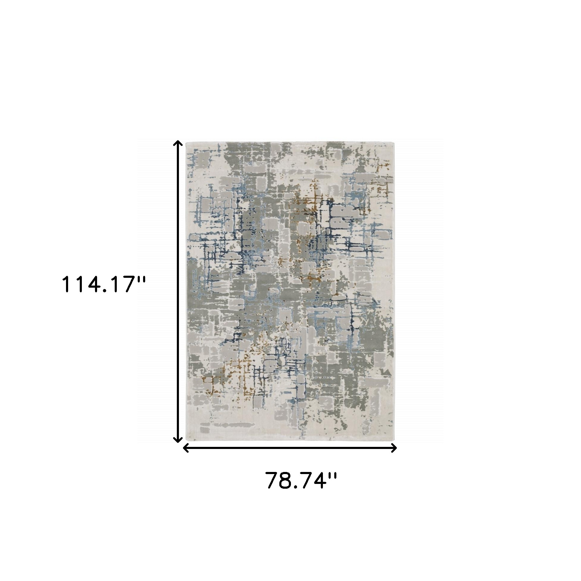 6" X 9" Grey Blue Brown Ivory And Deep Blue Abstract Power Loom Stain Resistant Area Rug
