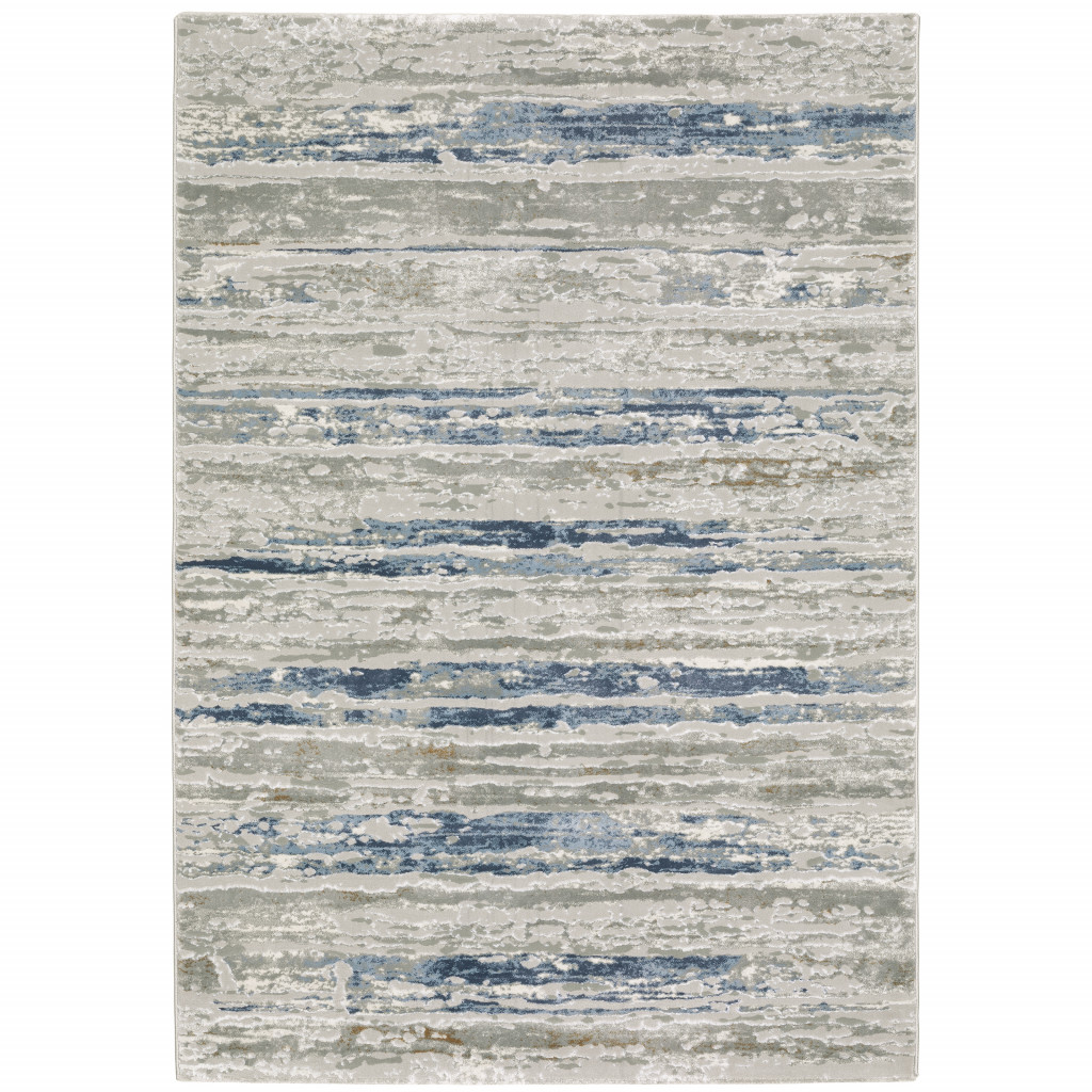 3 X 5 Blue Ivory grey Light Blue And Brown Abstract Power Loom Stain Resistant Area Rug
