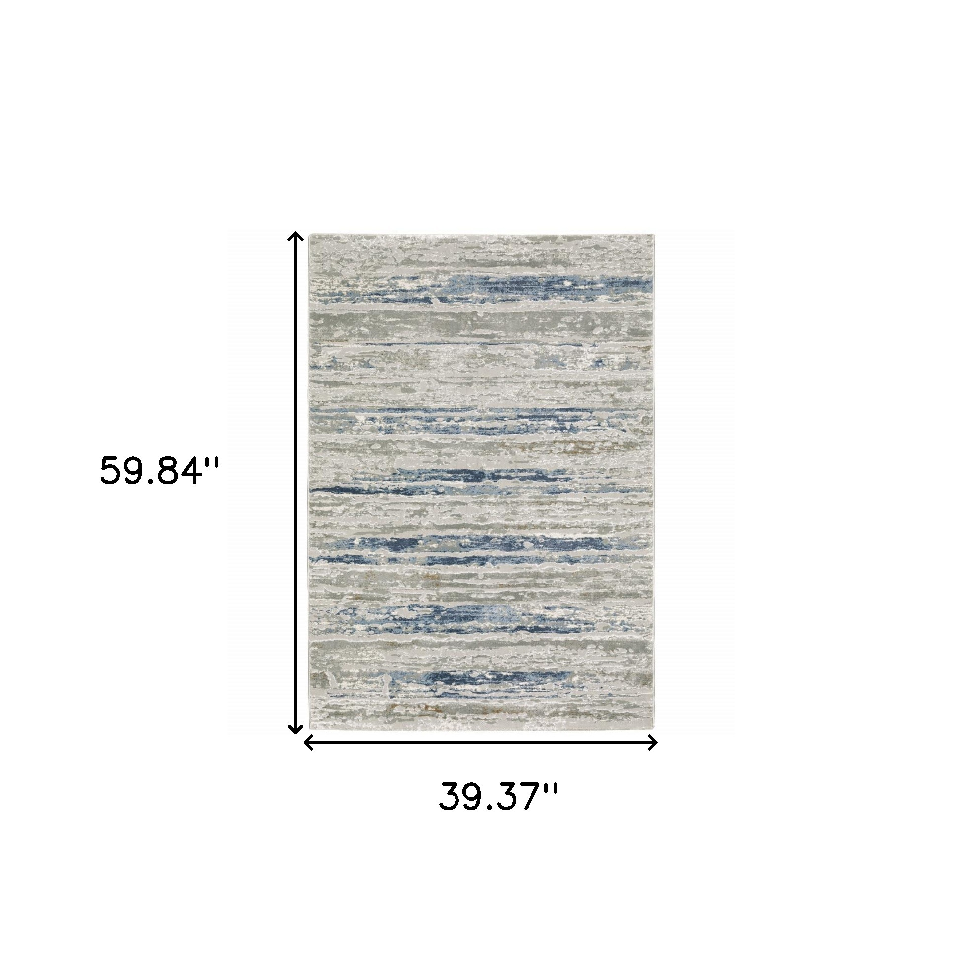 3" X 5" Blue Ivory Grey Light Blue And Brown Abstract Power Loom Stain Resistant Area Rug