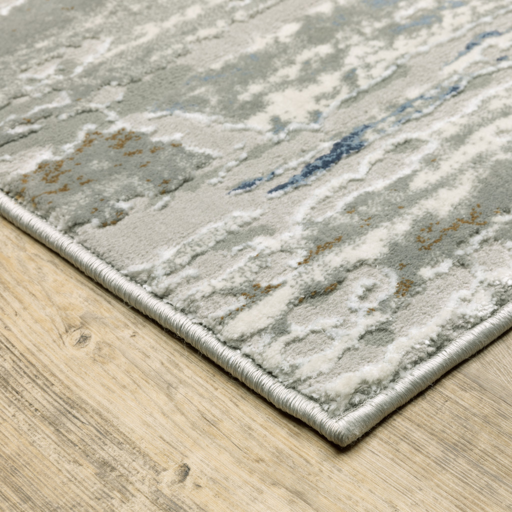 3 X 5 Blue Ivory grey Light Blue And Brown Abstract Power Loom Stain Resistant Area Rug
