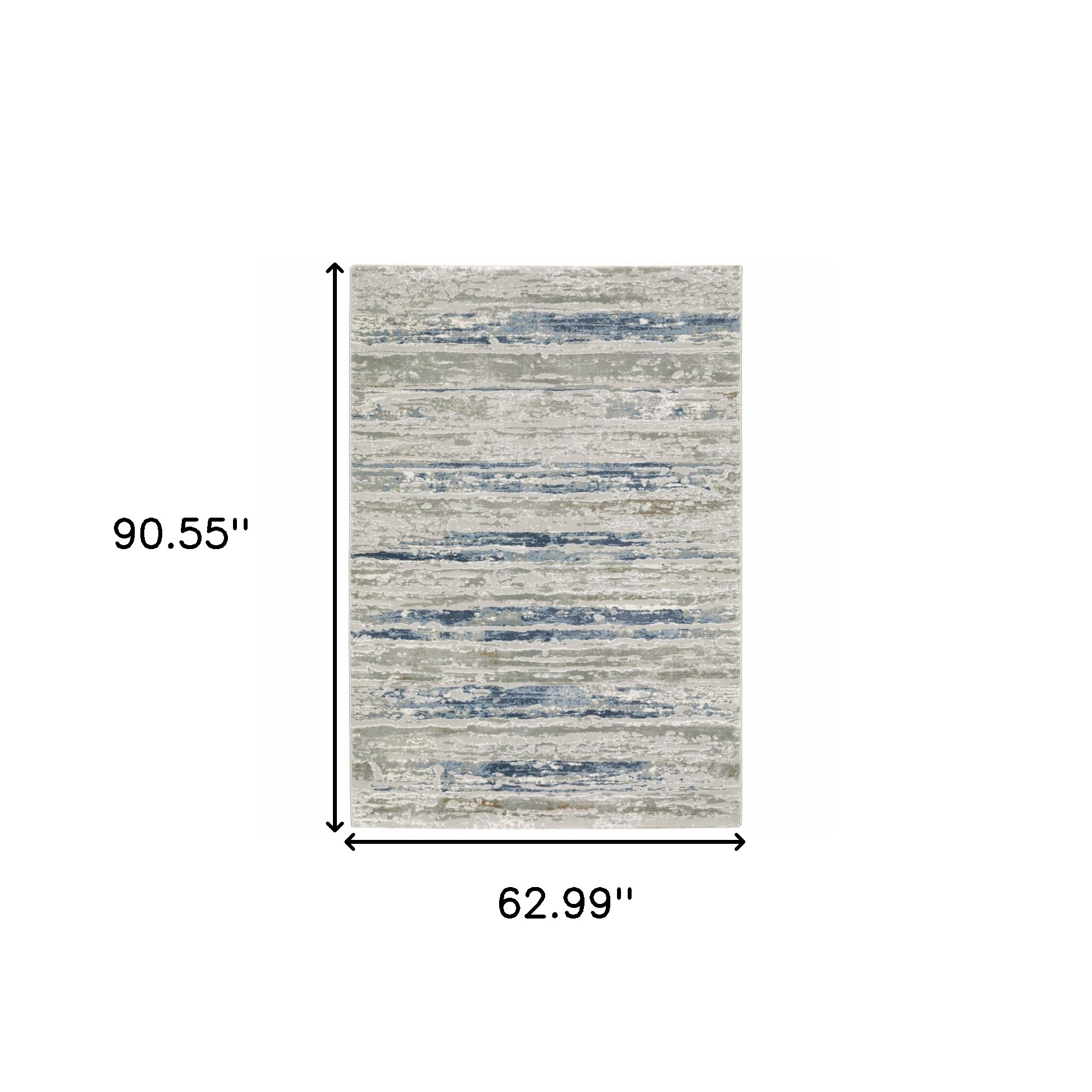 5" X 8" Blue Ivory Grey Light Blue And Brown Abstract Power Loom Stain Resistant Area Rug