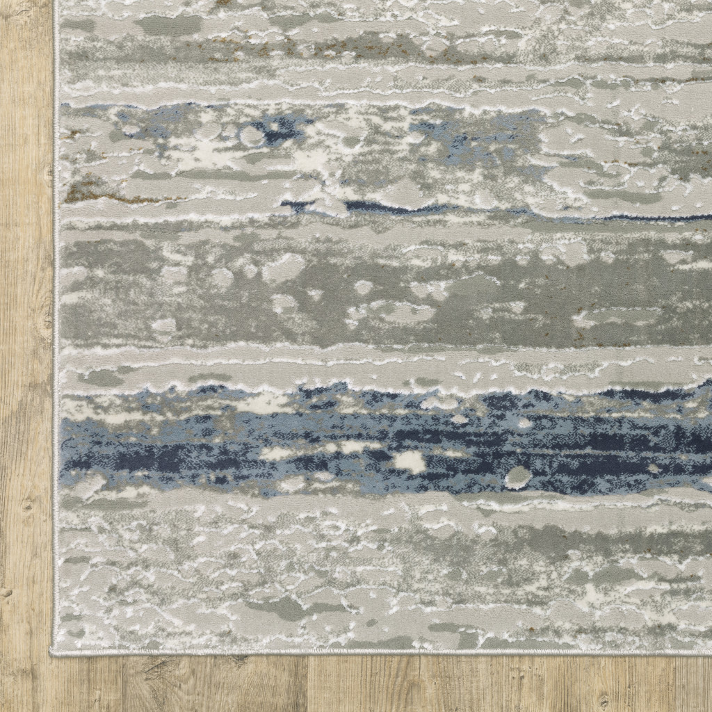 5" X 8" Blue Ivory Grey Light Blue And Brown Abstract Power Loom Stain Resistant Area Rug