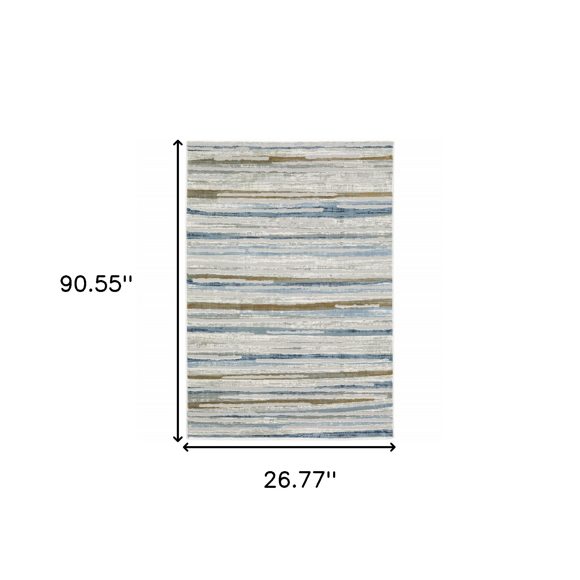2" X 8" Grey Blue Ivory Brown Beige And Navy Abstract Power Loom Stain Resistant Runner Rug