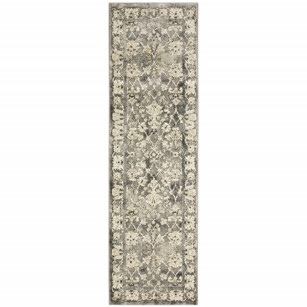 2 X 8 grey Beige Tan And Brown Oriental Power Loom Stain Resistant Runner Rug