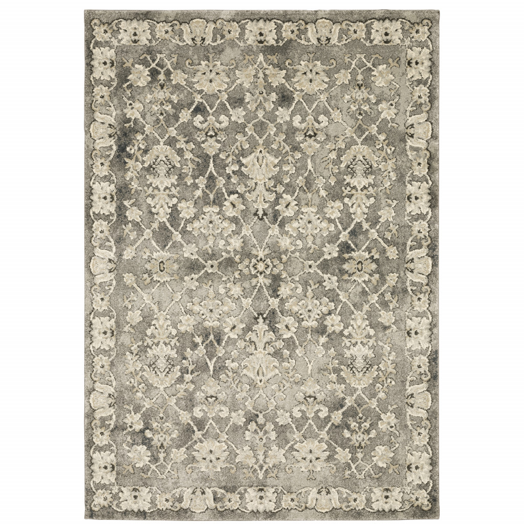 5 X 8 grey Beige Tan And Brown Oriental Power Loom Stain Resistant Area Rug