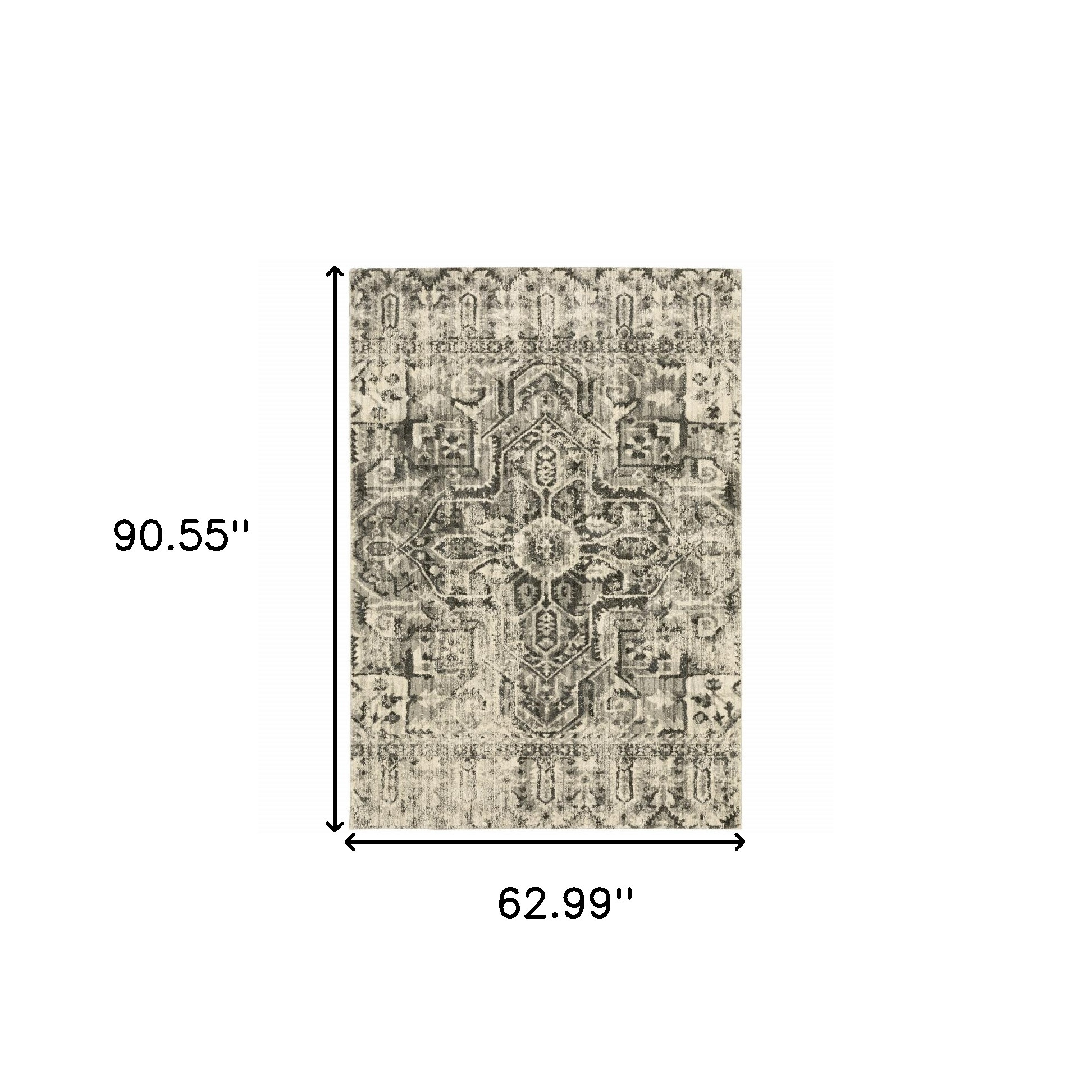 5" X 8" Grey Ivory And Brown Oriental Power Loom Stain Resistant Area Rug