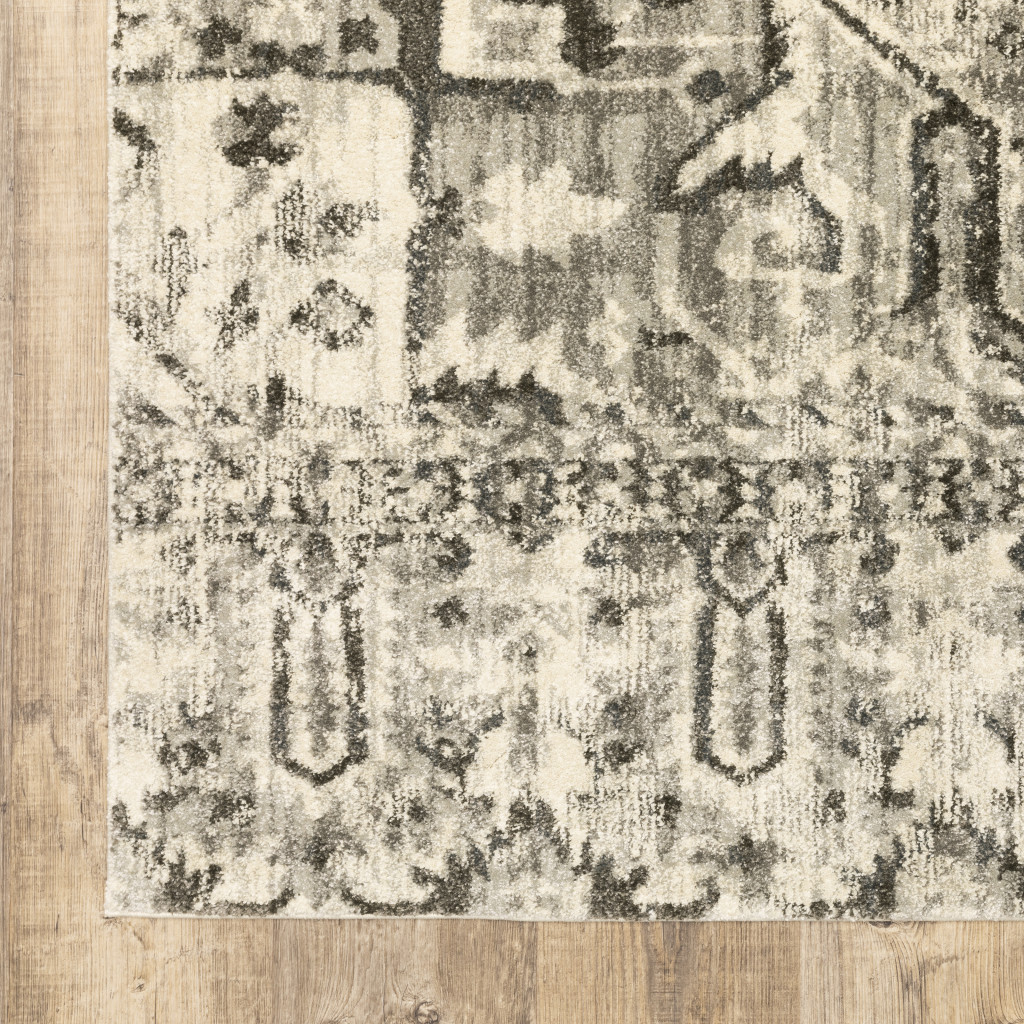 5 X 8 grey Ivory And Brown Oriental Power Loom Stain Resistant Area Rug