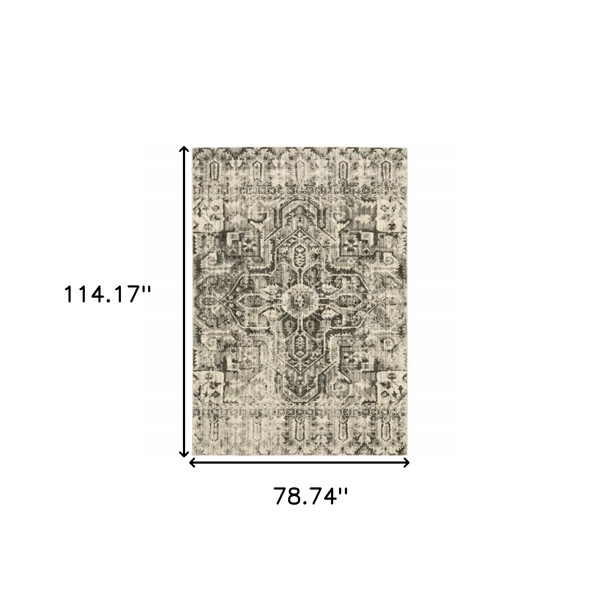6" X 9" Grey Ivory And Brown Oriental Power Loom Stain Resistant Area Rug