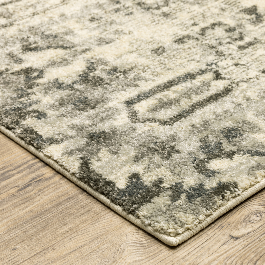 6" X 9" Grey Ivory And Brown Oriental Power Loom Stain Resistant Area Rug