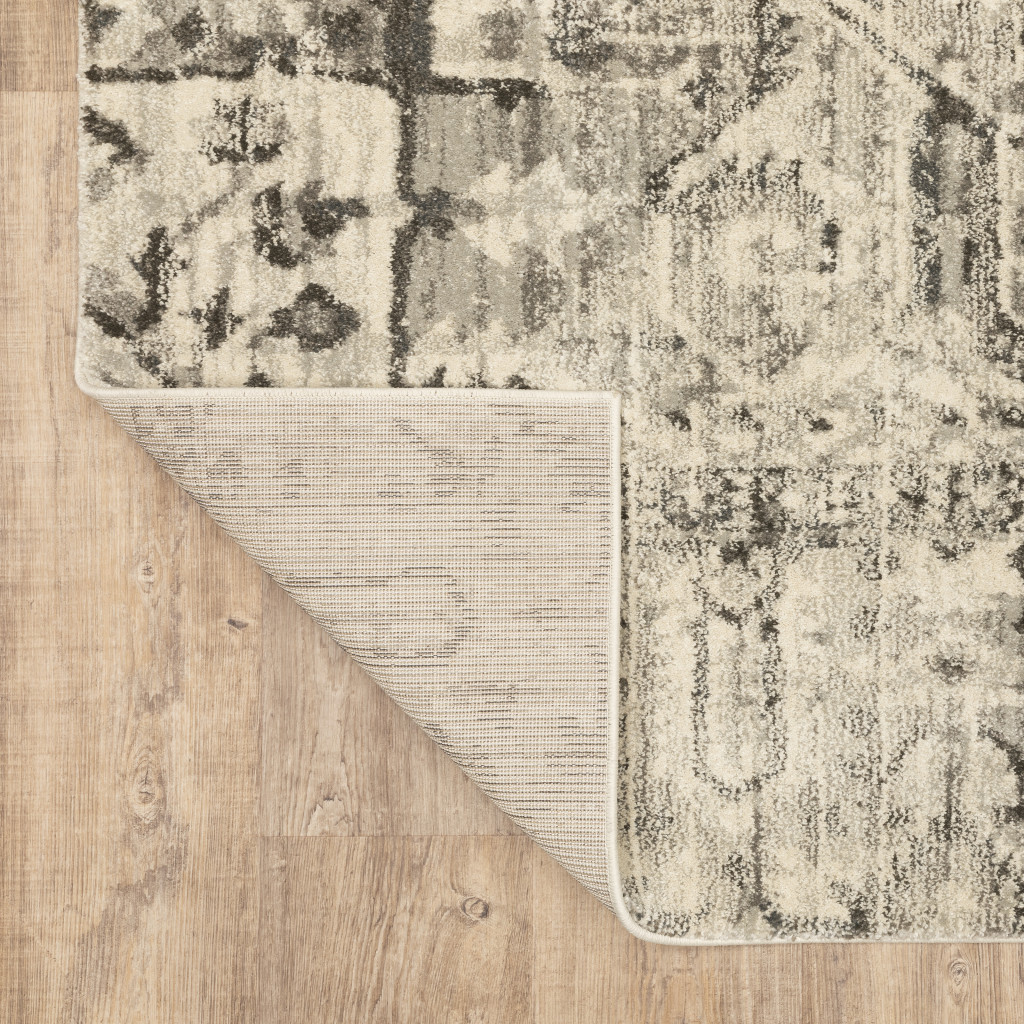 6" X 9" Grey Ivory And Brown Oriental Power Loom Stain Resistant Area Rug