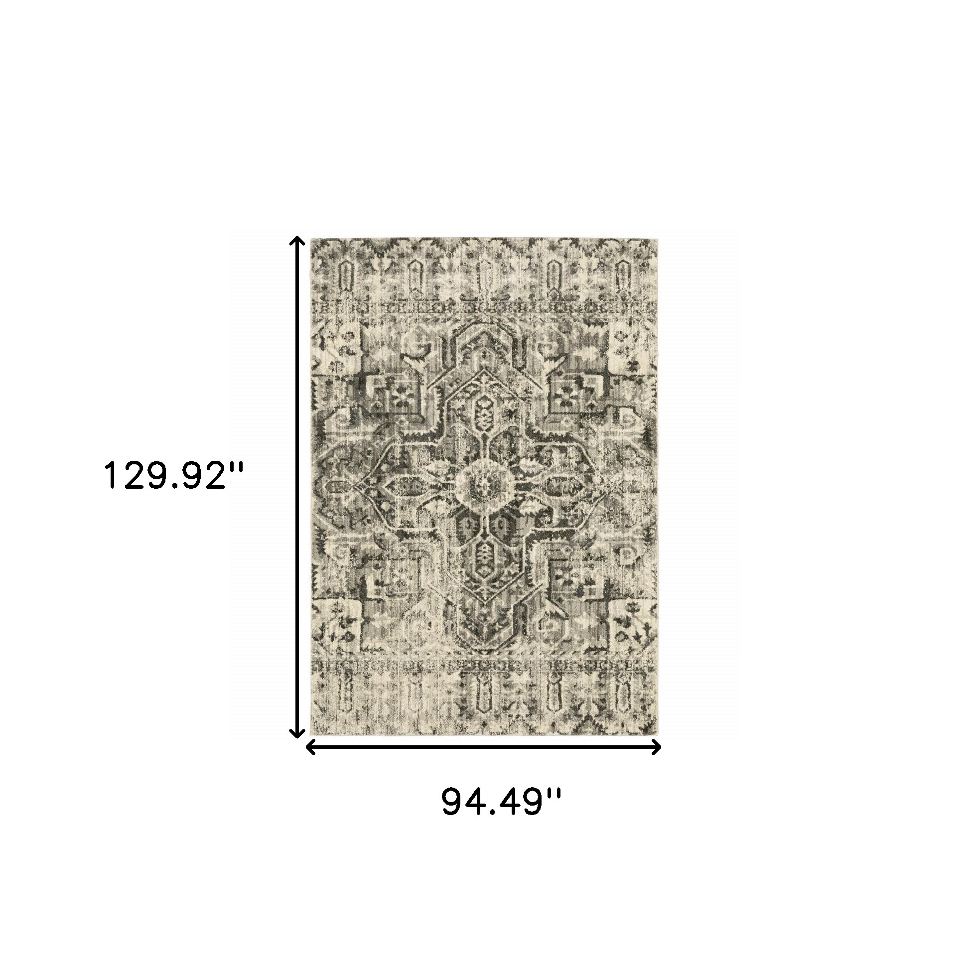 8" X 11" Grey Ivory And Brown Oriental Power Loom Stain Resistant Area Rug