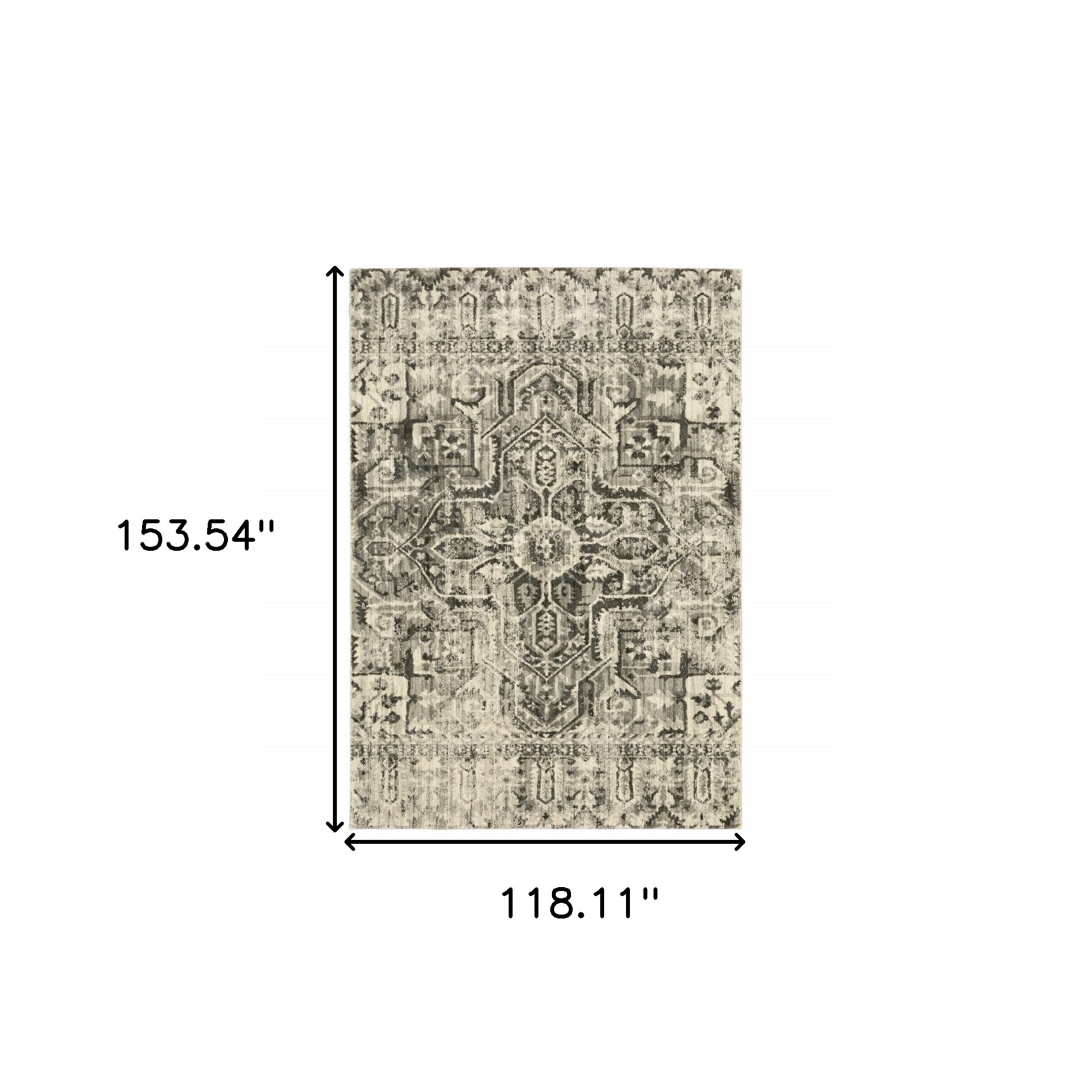 10" X 13" Grey Ivory And Brown Oriental Power Loom Stain Resistant Area Rug