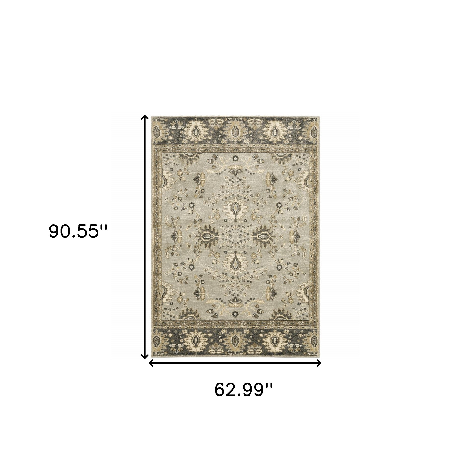 5" X 8" Grey Brown Tan And Beige Oriental Power Loom Stain Resistant Area Rug