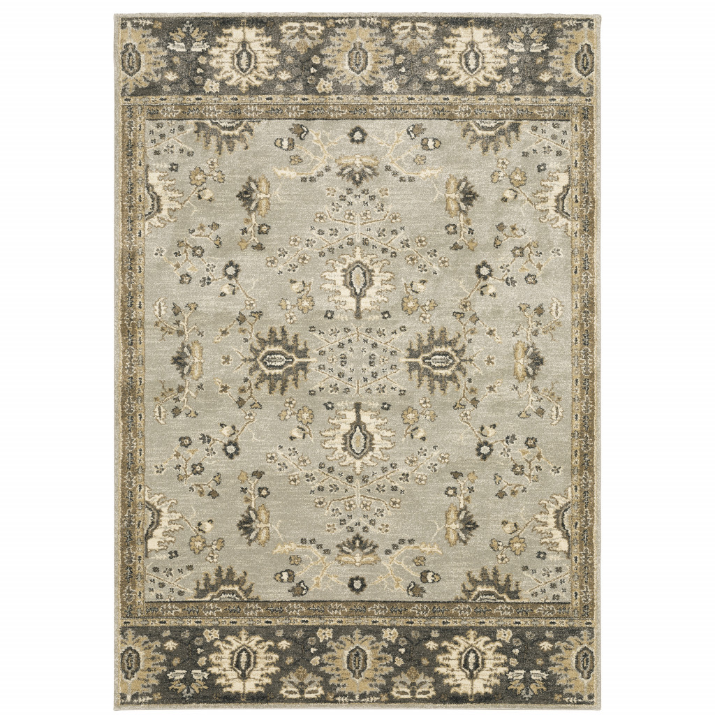 6" X 9" Grey Brown Tan And Beige Oriental Power Loom Stain Resistant Area Rug